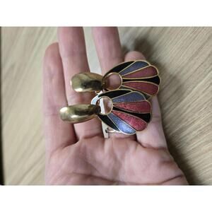 Vintage Gold Tone Enamel Dangle Earrings purple and pink 80s